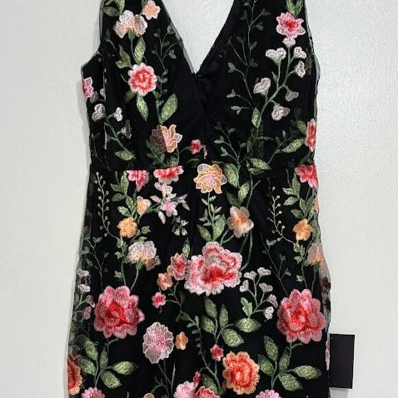 Lulus Soiree Blossom Black Floral Embroidered Bodycon Mini Dress - Size S - Picture 5 of 5